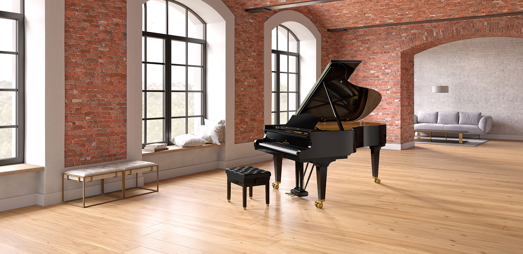 C. Bechstein grand piano in a loft space