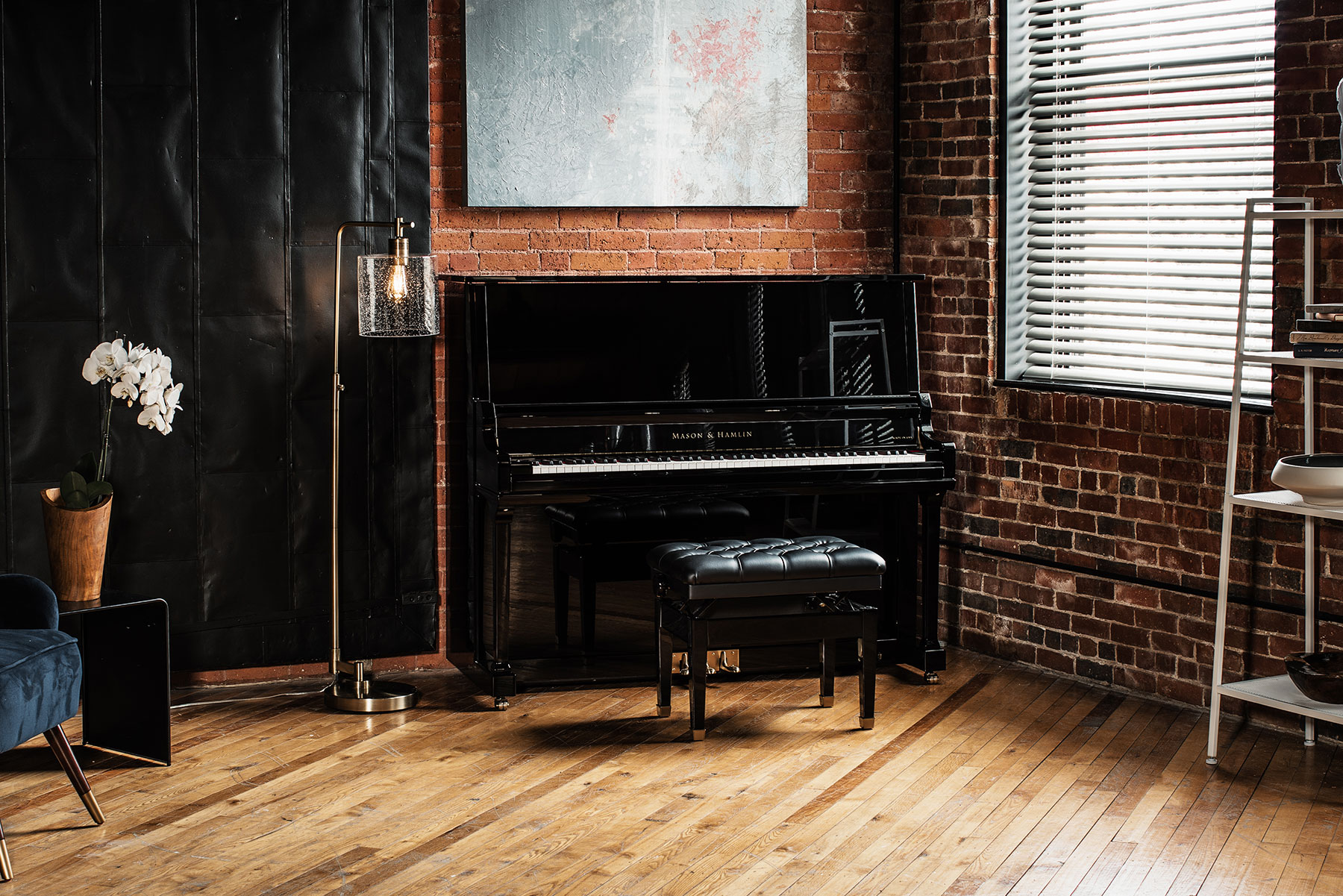 Mason & Hamlin upright piano in apartment