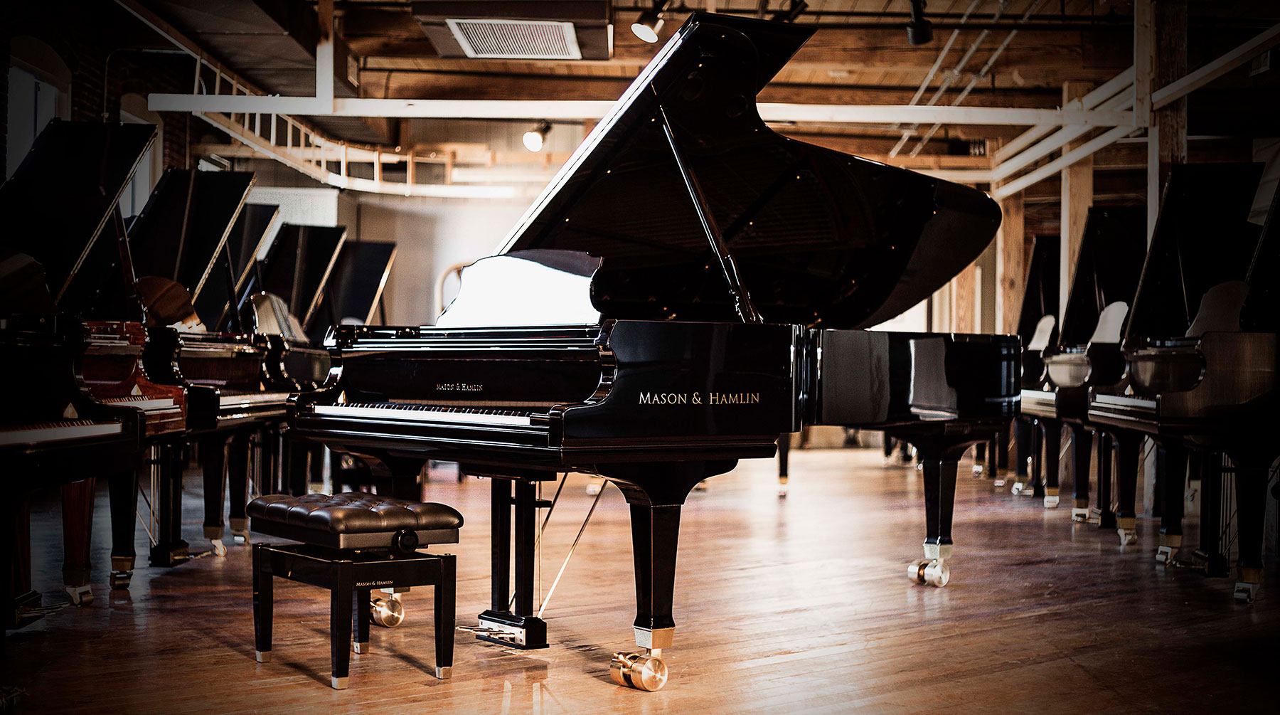 Mason & Hamlin grand piano in factory showroom