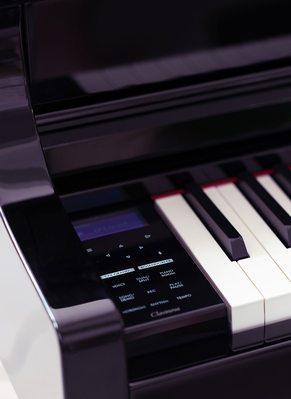 Close-up of controls for the Yamaha Clavinova piano